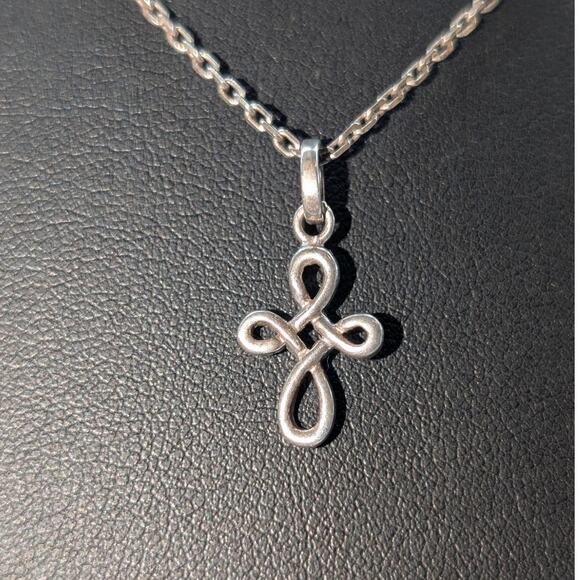 VTG 925 Sterling Infinity Cross Pendant 17.5" Rectangle Chain Link Necklace - Picture 4 of 8